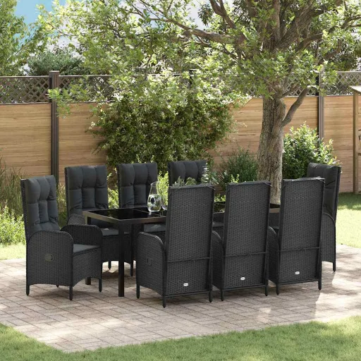 Conjunto de Comedor de Jardín   Negro Ratán Sintético (9 pcs)