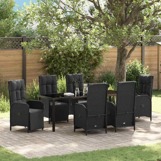 Conjunto de Comedor de Jardín   Negro Ratán Sintético (7 pcs)