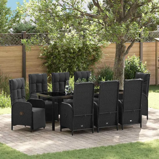 Conjunto de Comedor de Jardín   Negro Ratán Sintético (9 pcs)