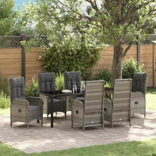 Conjunto de Comedor de Jardín   Gris Ratán Sintético (7 pcs)