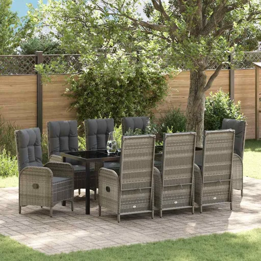 Conjunto de Comedor de Jardín   Gris Ratán Sintético (9 pcs)