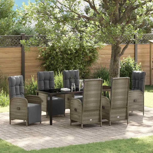Conjunto de Comedor de Jardín   Gris Ratán Sintético (7 pcs)