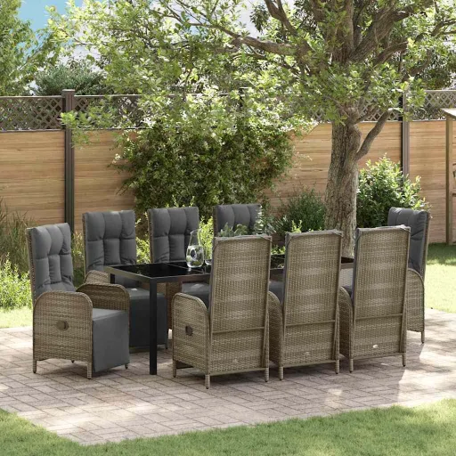 Conjunto de Comedor de Jardín   Gris Ratán Sintético (9 pcs)