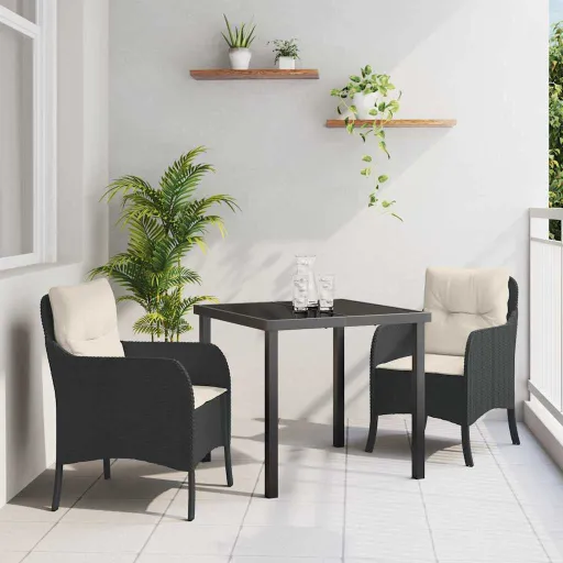 Conjunto de Comedor de Jardín   Negro Ratán Sintético (3 pcs)