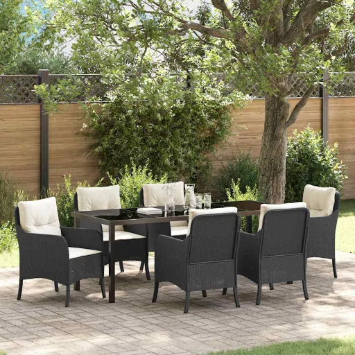 Conjunto de Comedor de Jardín   Negro Ratán Sintético (7 pcs)