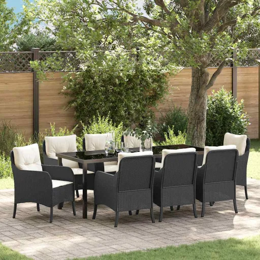 Conjunto de Comedor de Jardín   Negro Ratán Sintético (9 pcs)