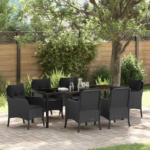 Conjunto de Comedor de Jardín   Negro Ratán Sintético (7 pcs)