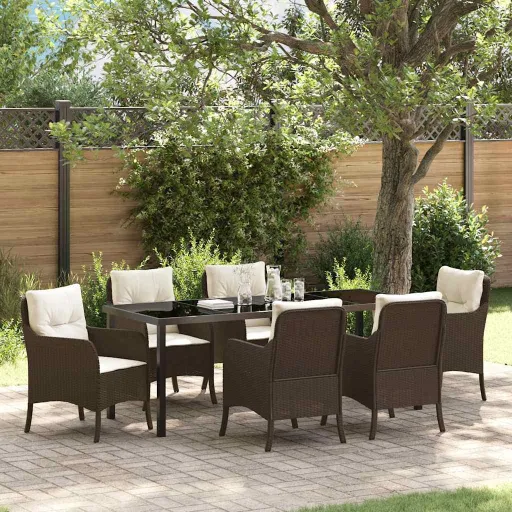 Conjunto de Comedor de Jardín   Marrón Ratán Sintético (7 pcs)