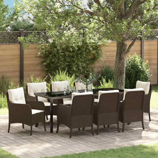 Conjunto de Comedor de Jardín Con Cojín   Marrón Poliratán (9 pcs)