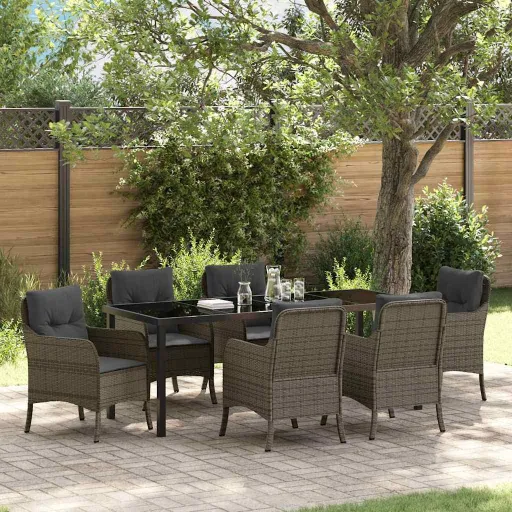 Conjunto de Comedor de Jardín   Gris Ratán Sintético (7 pcs)
