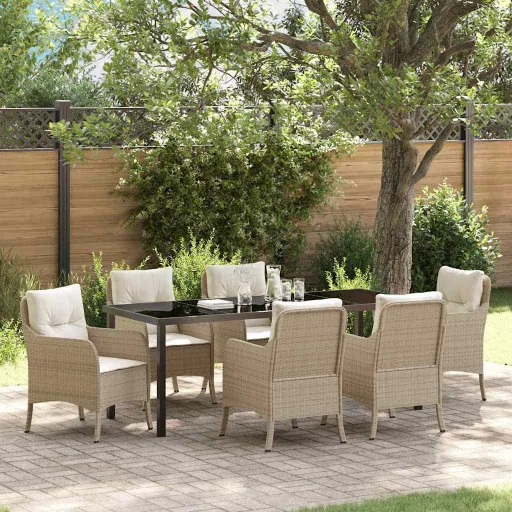 Conjunto de Comedor de Jardín Con Cojín   Beige Poliratán (7 pcs)
