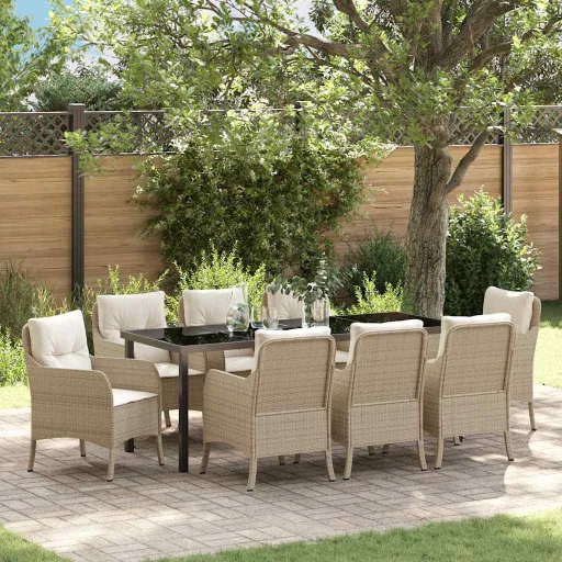 Conjunto de Comedor de Jardín Con Cojín   Beige Poliratán (9 pcs)