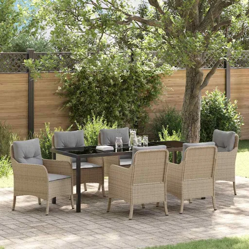Conjunto de Comedor de Jardín Con Cojín   Beige Poliratán (7 pcs)