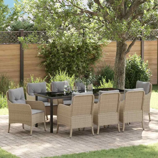 Conjunto de Comedor de Jardín   Beige Ratán Sintético (9 pcs)