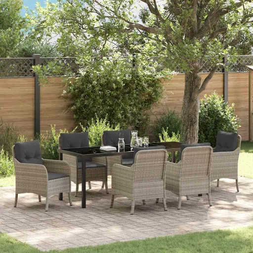 Conjunto de Comedor de Jardín   Gris Claro Poliratán (7 pcs)