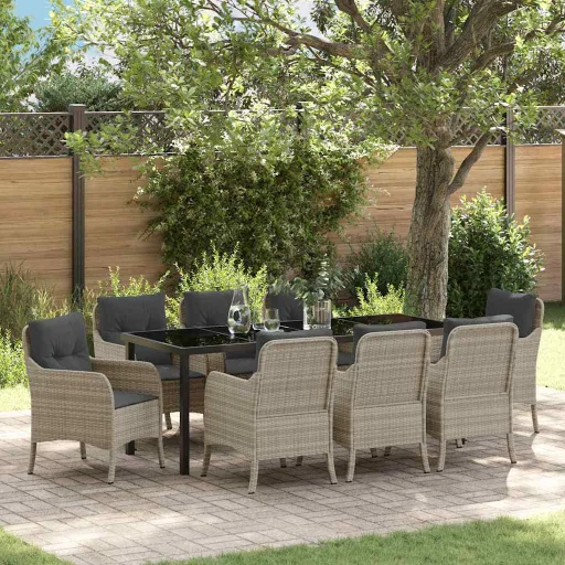 Conjunto de Comedor de Jardín   Gris Claro Poliratán (9 pcs)