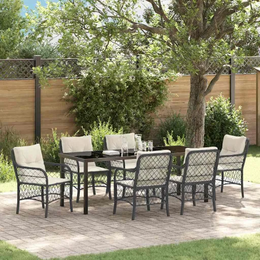 Conjunto de Comedor de Jardín   Negro Ratán Sintético (7 pcs)
