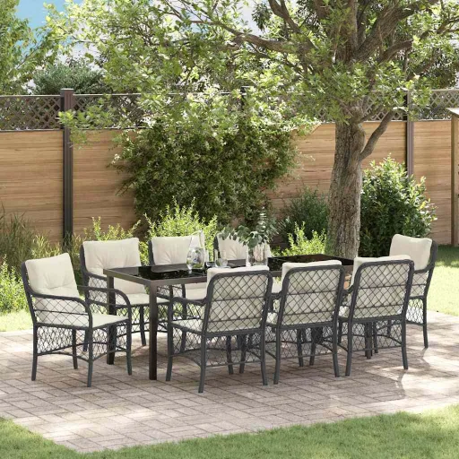Conjunto de Comedor de Jardín   Negro Ratán Sintético (9 pcs)