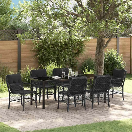 Conjunto de Comedor de Jardín   Negro Ratán Sintético (7 pcs)