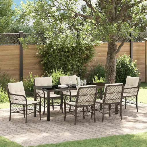 Conjunto de Comedor de Jardín   Marrón Ratán Sintético (7 pcs)
