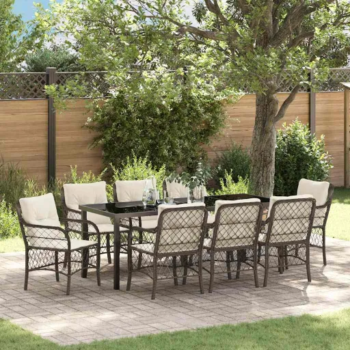 Conjunto de Comedor de Jardín   Marrón Ratán Sintético (9 pcs)