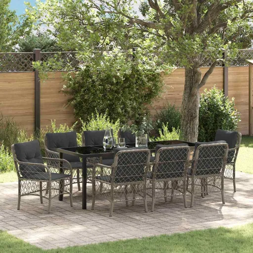 Conjunto de Comedor de Jardín   Gris Ratán Sintético (9 pcs)