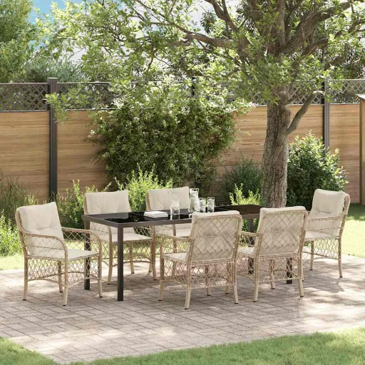 Conjunto de Comedor de Jardín   Beige Ratán Sintético (7 pcs)