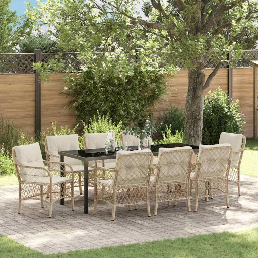 Conjunto de Comedor de Jardín   Beige Ratán Sintético (9 pcs)