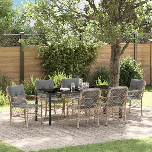 Conjunto de Comedor de Jardín   Beige Ratán Sintético (7 pcs)