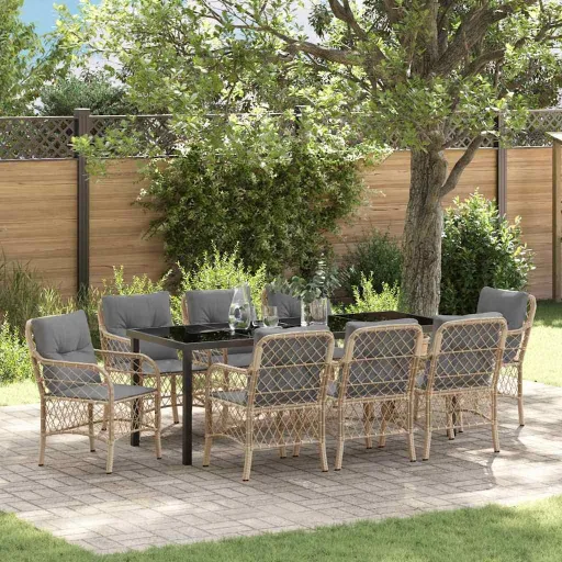 Conjunto de Comedor de Jardín   Beige Ratán Sintético (9 pcs)
