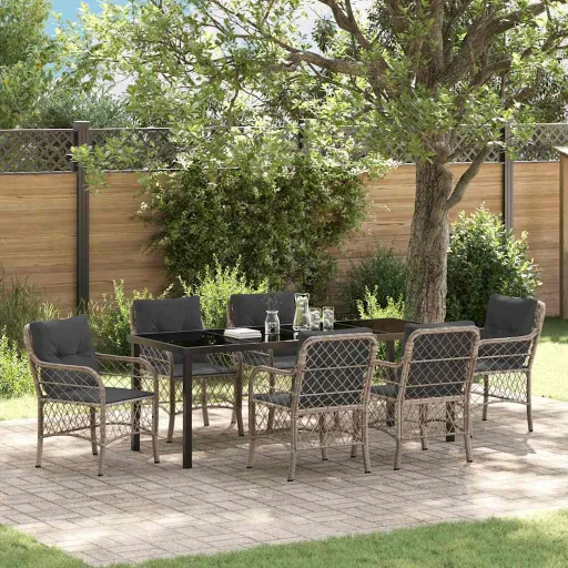 Conjunto de Comedor de Jardín   Gris Claro Ratán Sintético (7 pcs)