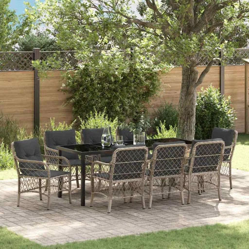 Conjunto de Comedor de Jardín   Gris Claro Ratán Sintético (9 pcs)