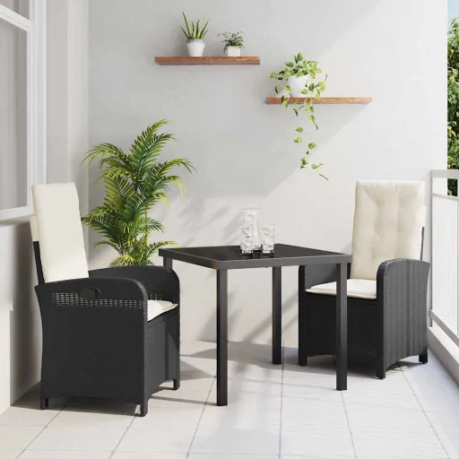 Conjunto de Comedor de Jardín   Negro Ratán Sintético (3 pcs)