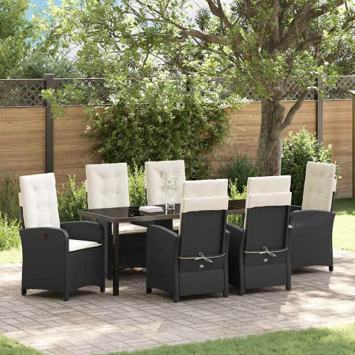 Conjunto de Comedor de Jardín   Negro Ratán Sintético (7 pcs)