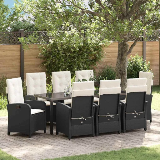 Conjunto de Comedor de Jardín   Negro Ratán Sintético (9 pcs)