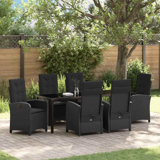 Conjunto de Comedor de Jardín   Negro Ratán Sintético (7 pcs)