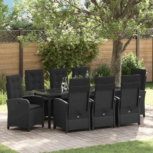 Conjunto de Comedor de Jardín   Negro Ratán Sintético (9 pcs)