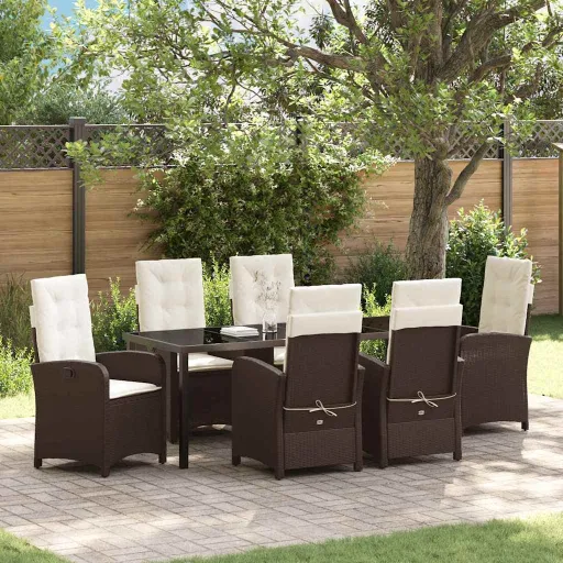 Conjunto de Comedor de Jardín   Marrón Ratán Sintético (7 pcs)