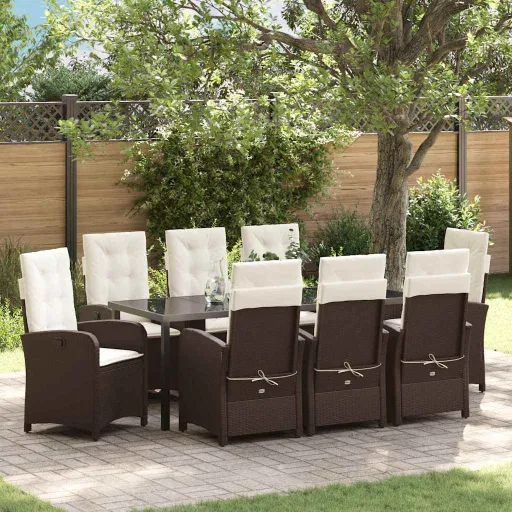 Conjunto de Comedor de Jardín   Marrón Ratán Sintético (9 pcs)