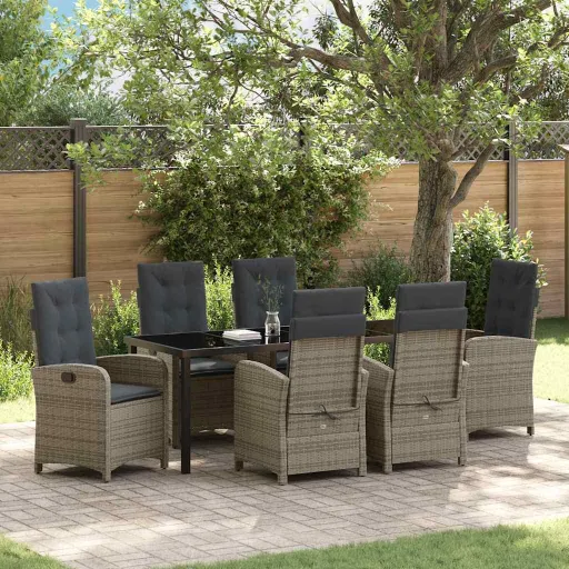 Conjunto de Comedor de Jardín   Gris Ratán Sintético (7 pcs)