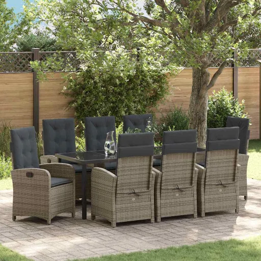 Conjunto de Comedor de Jardín   Gris Ratán Sintético (9 pcs)