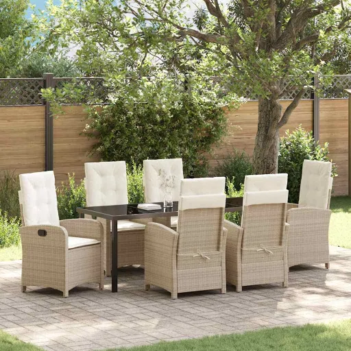 Conjunto de Comedor de Jardín   Beige Ratán Sintético (7 pcs)