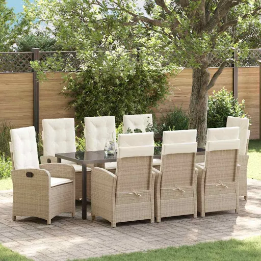 Conjunto de Comedor de Jardín   Beige Ratán Sintético (9 pcs)