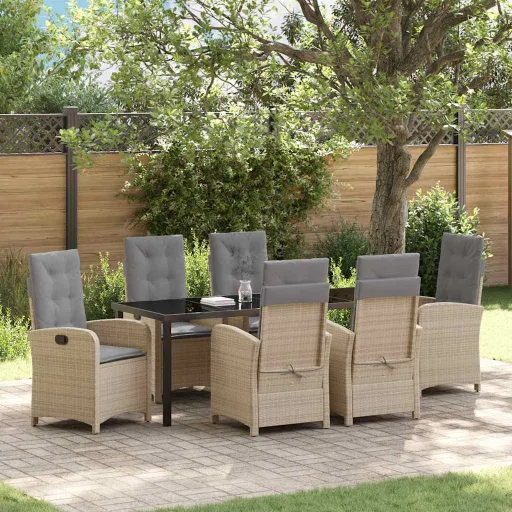 Conjunto de Comedor de Jardín   Beige Ratán Sintético (7 pcs)