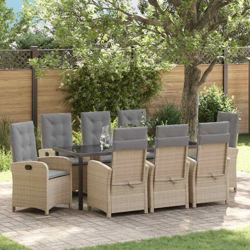 Conjunto de Comedor de Jardín   Beige Ratán Sintético (9 pcs)