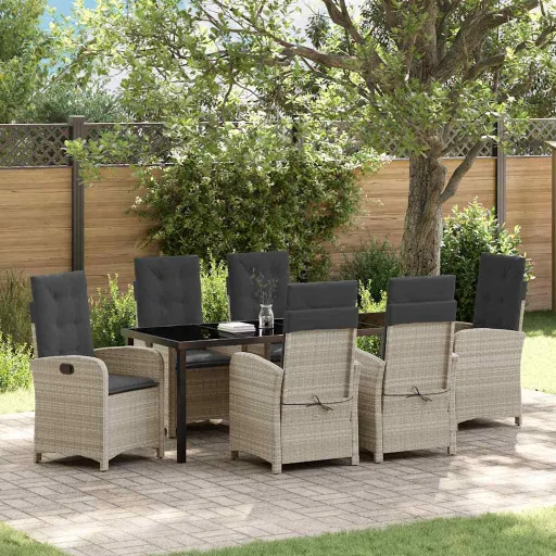 Conjunto de Comedor de Jardín   Gris Claro Ratán Sintético (7 pcs)