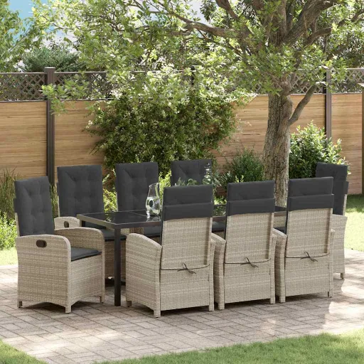 Conjunto de Comedor de Jardín   Gris Claro Ratán Sintético (9 pcs)