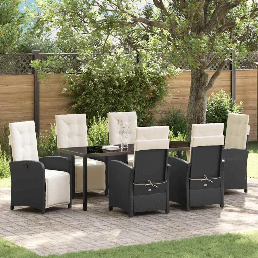 Conjunto de Comedor de Jardín   Negro Ratán Sintético (7 pcs)
