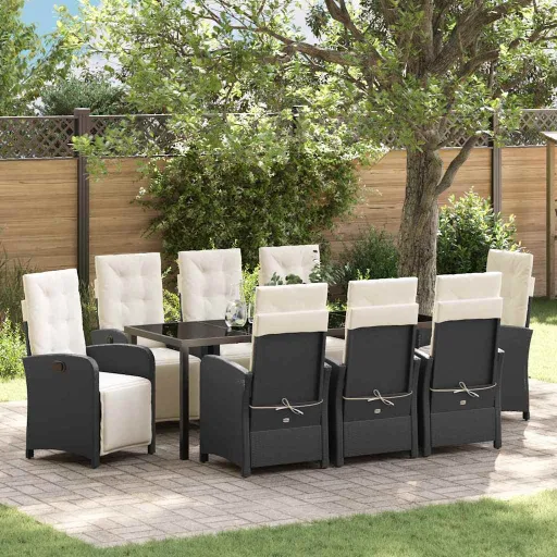 Conjunto de Comedor de Jardín   Negro Ratán Sintético (9 pcs)
