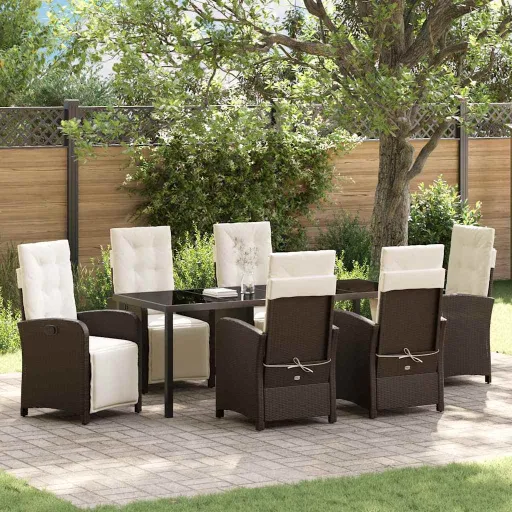 Conjunto de Comedor de Jardín   Marrón Ratán Sintético (7 pcs)
